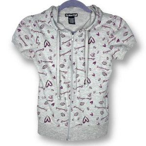 Vintage Y2K Rubber Doll Juniors M Gray Pink Heart Barbie Short Sleeve Sweatshirt